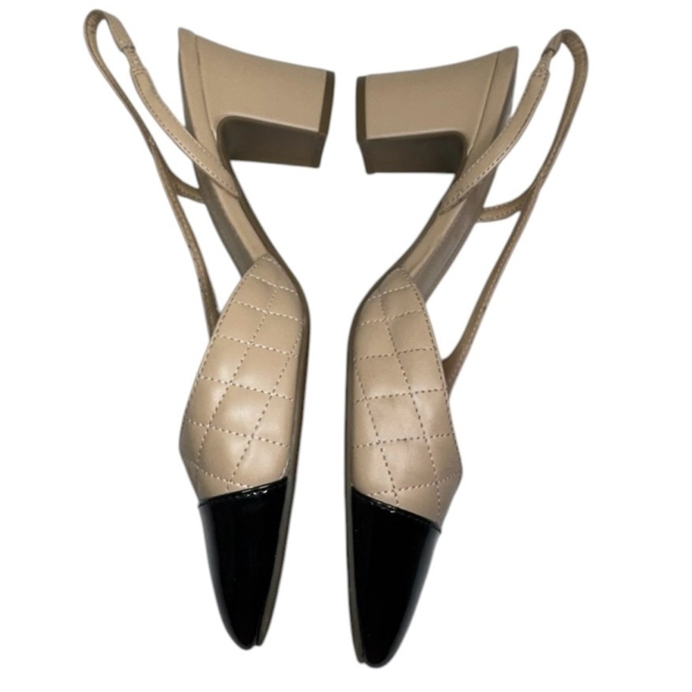 Marc Fisher Laniya Beige Faux Quilted Leather Cap Toe Sling Back Pumps Size 10 - Picture 4 of 12